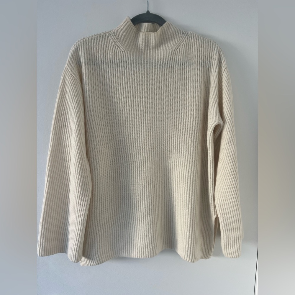 EVERLANE Ribbed Cashmere Sweater Mock Neck Ivory Sz M
